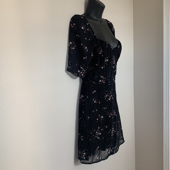 Wild Honey Star Galaxy Print Ruched Bust Button Front Short Sleeve Mini Dress - Picture 6 of 15